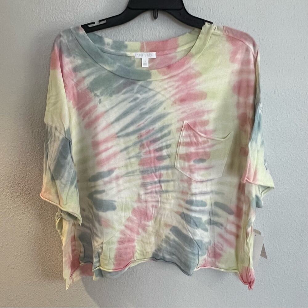 New Abound Pastel Pink Blue Yellow Tie dies Cropped Tee Shirt Women’s size M